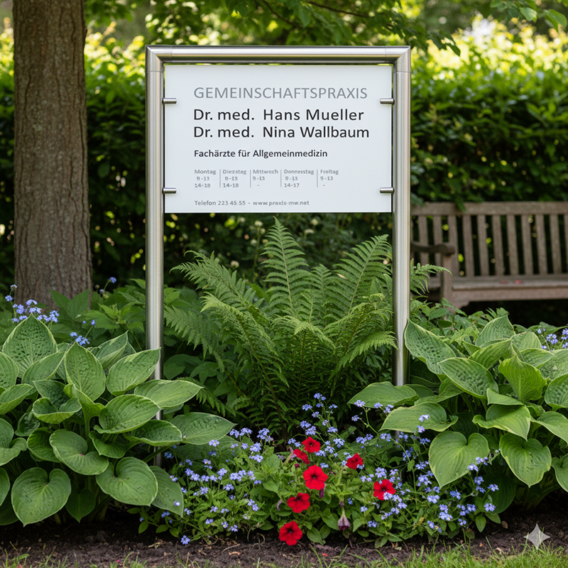 Praxisschild Edelstahl Ständer